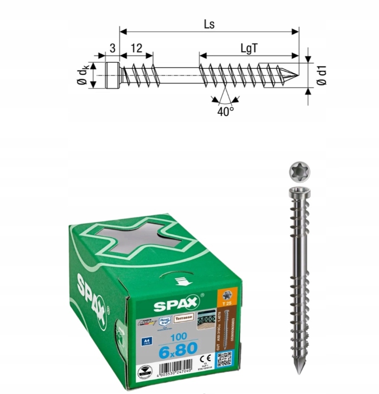 Spax Skrutky do dreva Spax-D 6 x 80 mm A4 100 ks