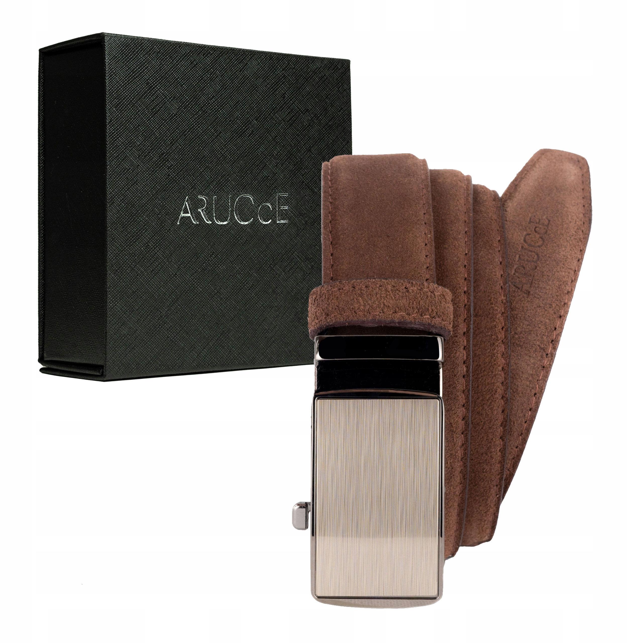 Pasek Męski Do Spodni 100 Klamra Automat ARUCcE Brązowy Skóra Naturalna