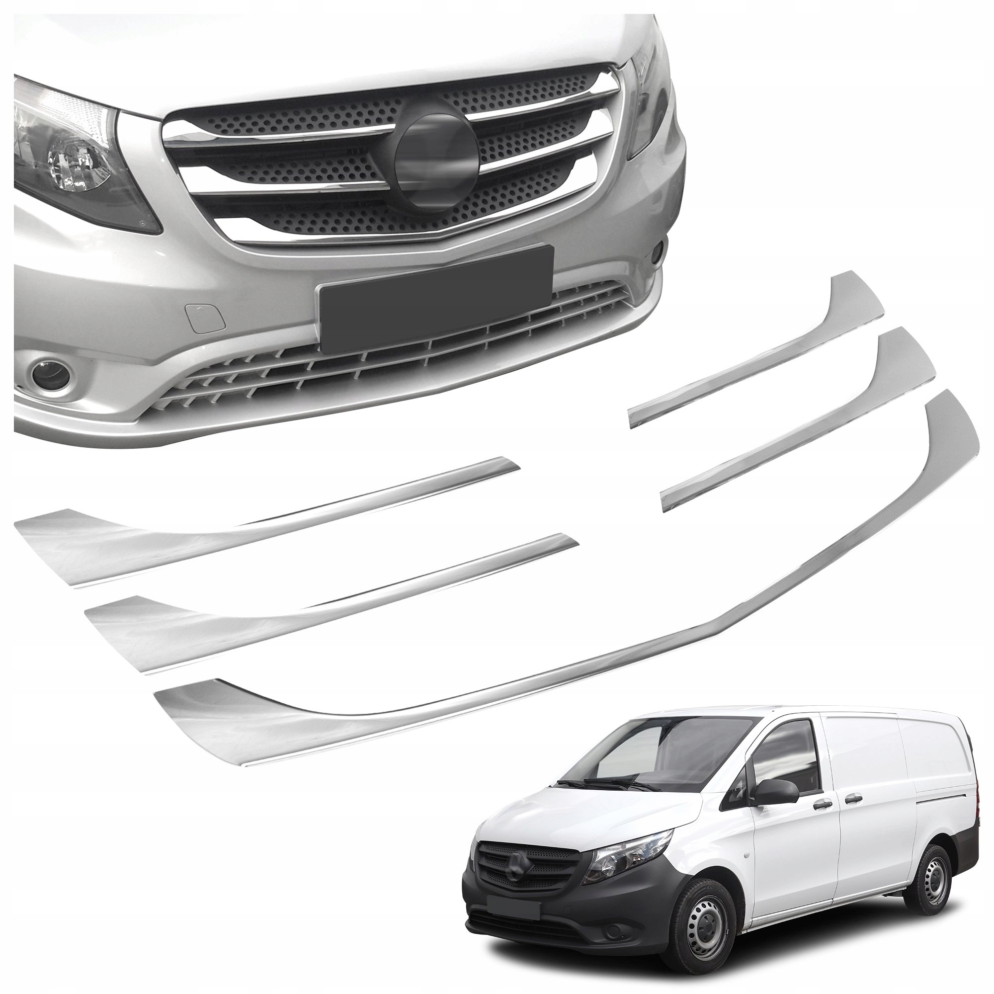 Lišty predného maskovača grilu pre Mercedes Vito W447 2014-2019
