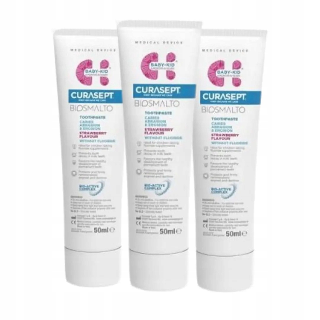 3x Curasept Biosmalto Baby-kid pasta do zębów dla dzieci Truskawkowa 50ml