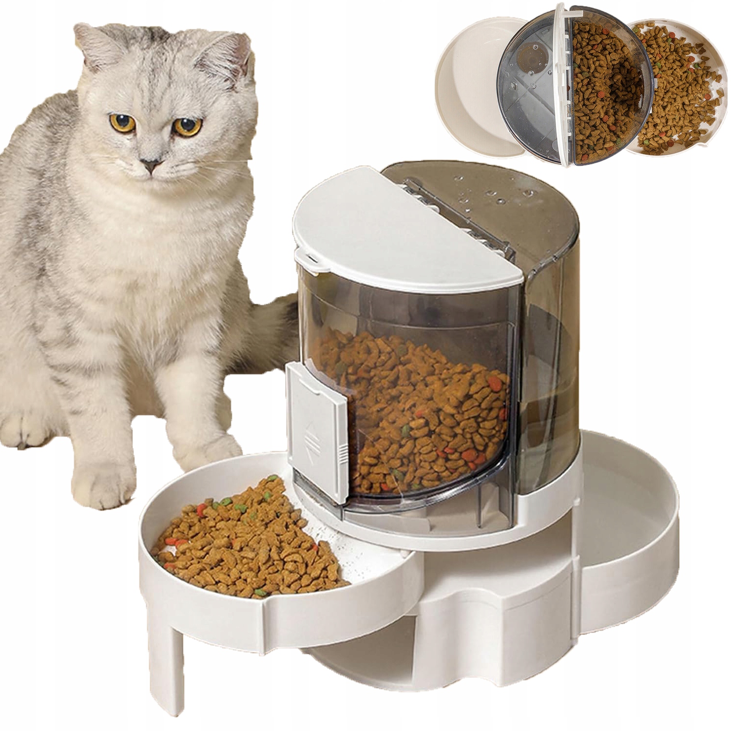 Levně Krmítko Pro Kočky A Psy A Fontána Oddělující Suchou A Mokrou Vodu 2V1