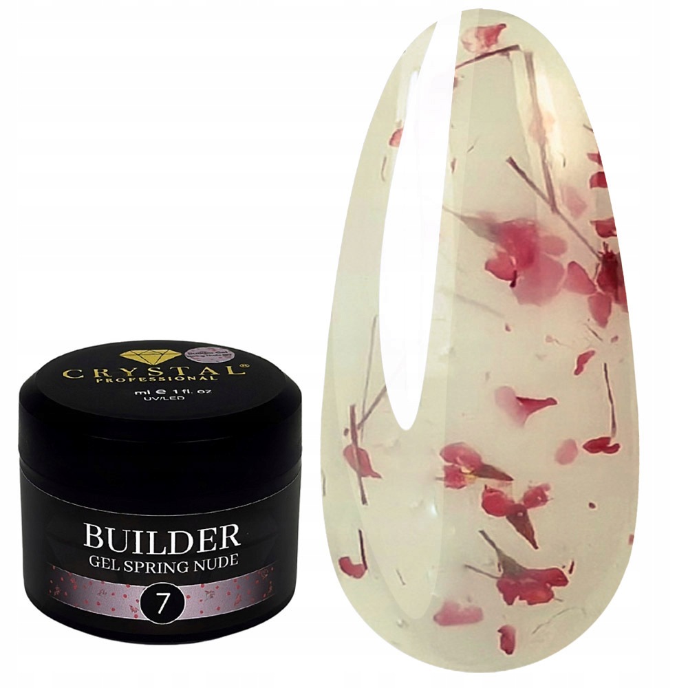 Stavební gel Crystal Builder Gel Spring Nude 7 průhledný bílý se sušeným povrchem