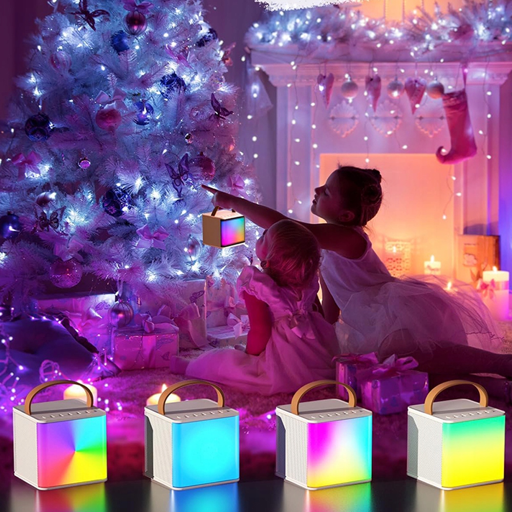 Przenośna Maszyna Kolor RGB do Karaoke z Bluetooth i Mikrofonami Złącza czytnik kart pamięci minijack 3,5 mm USB