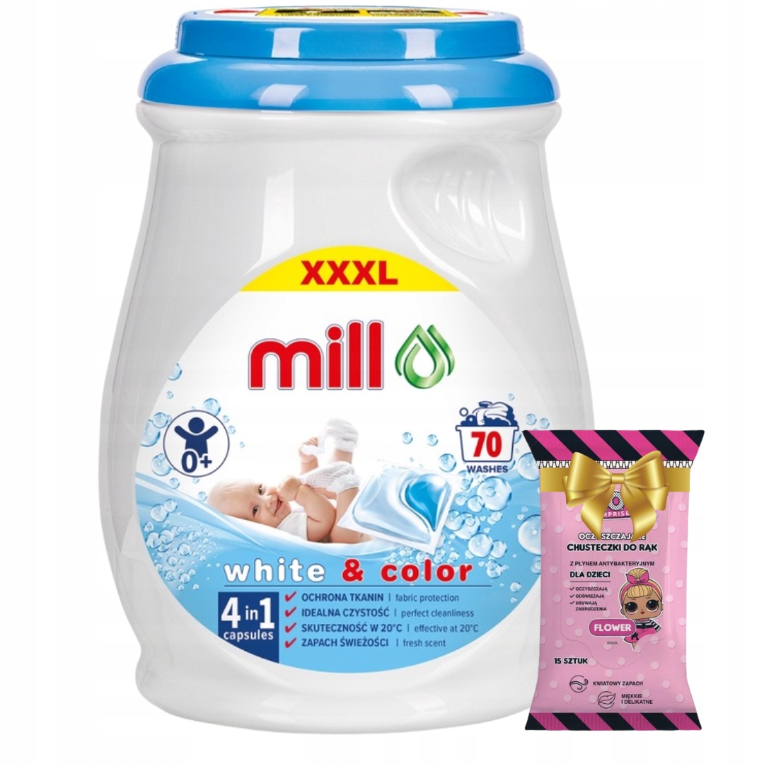 Levně Mill Professional Baby Kapsle na praní bílého a barevného prádla 70 ks Dárek