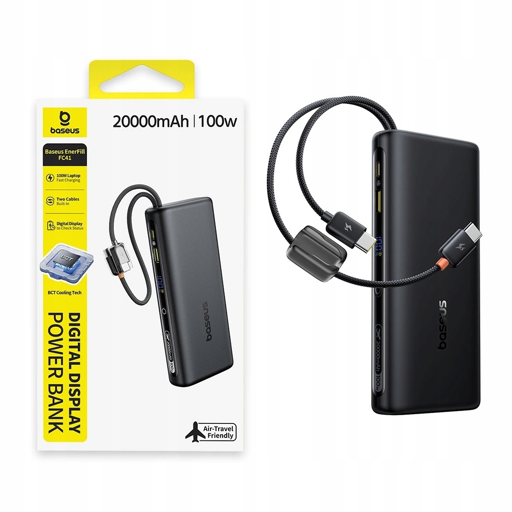 Baseus FC41 powerbank, 2× kabel Usb-c, szybkie 100 20000 czarny Cosmic