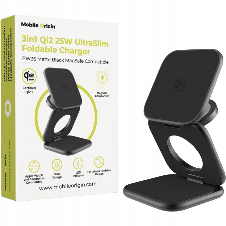 Indukční nabíječka Qi2.2 25W, Mobile Origin 35W 3v1 pro sluchátka, výkonná
