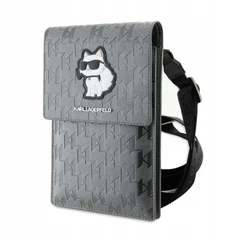 Karl Lagerfeld Saffiano Monogram Choupette crossbody kabelka strieborná