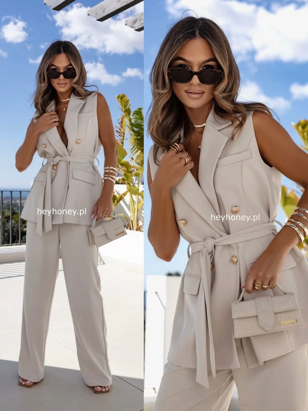 Komplet kamizelka i szerokie spodnie Beżowy Eden M