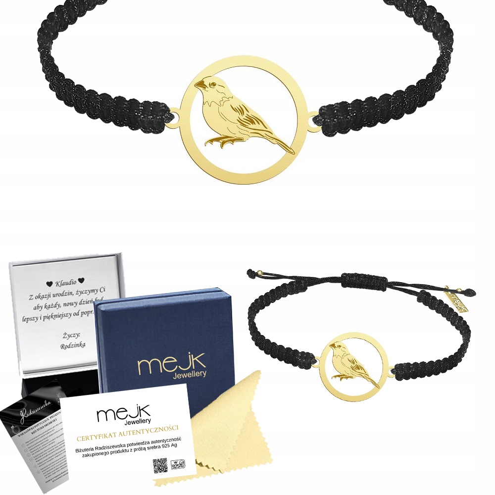 Zlatý náramek s kanárem 925 Makramé Dárek Šperky Gravírování Bonus