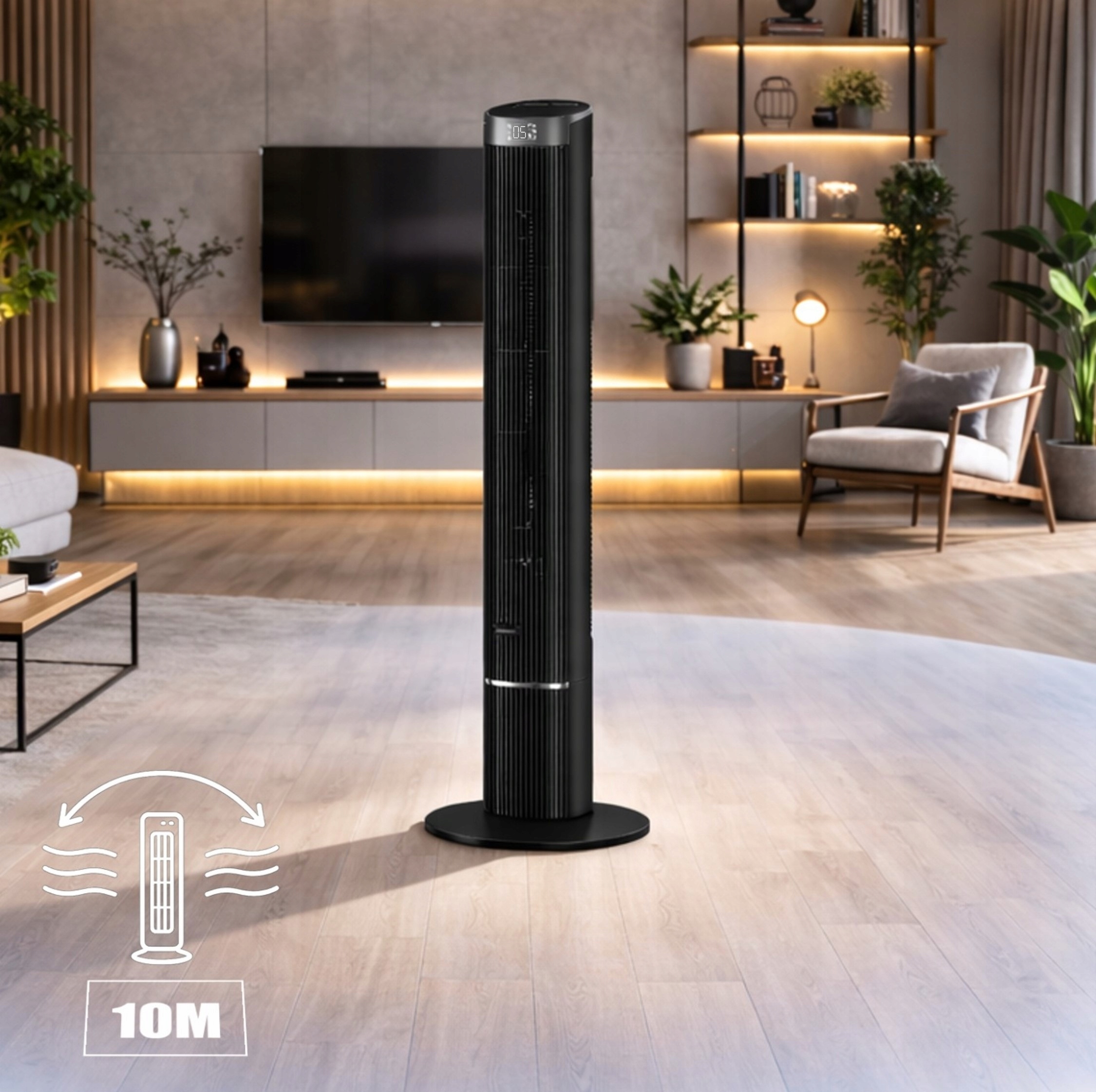 WENTYLATOR KOLUMNOWY 12 PRĘDKOŚCI SMART 110 CM 40W LED PILOT XXL Kolor dominujący czarny