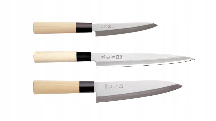 Sada 3 nožov Sekiryu nôž šéfkuchára Gyuto, Yanagiba, Petty kni