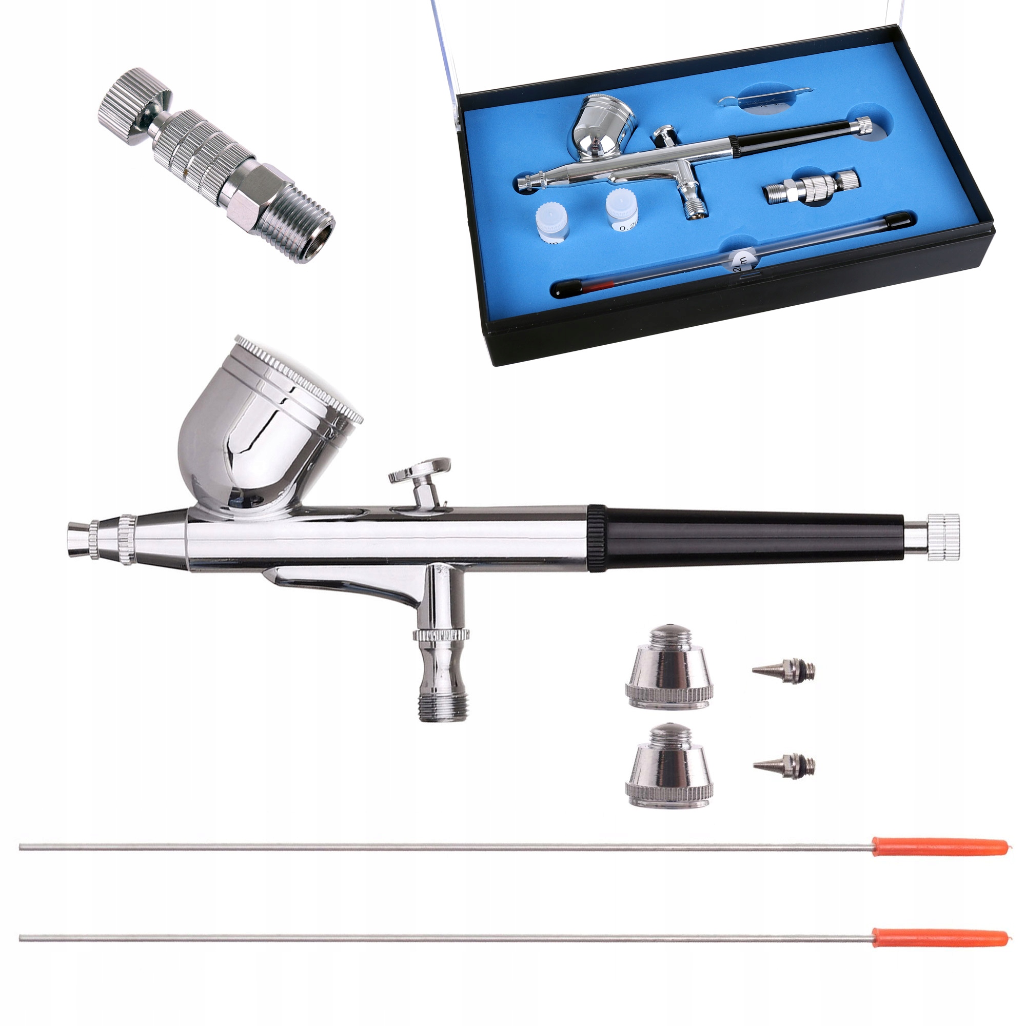 Modelářská pistole 3x tryska 0,2 mm 0,3 mm 0,5 mm rychlospojka sada