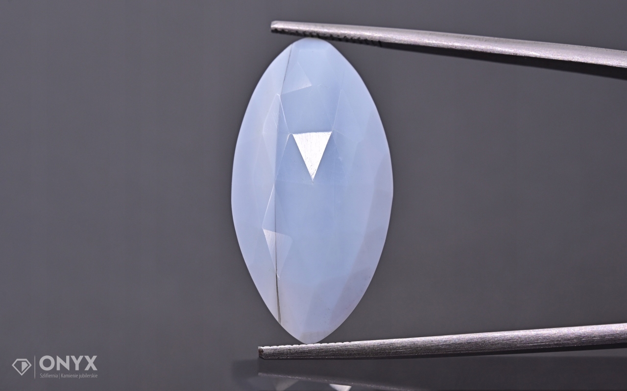 Opal modrá fazetovaná markýza rozeta 27x14 mm