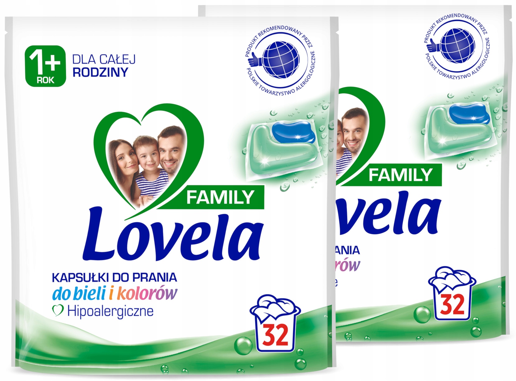Levně Lovela Family Kapsle na praní bílé a barevné 2 x 32 kusů