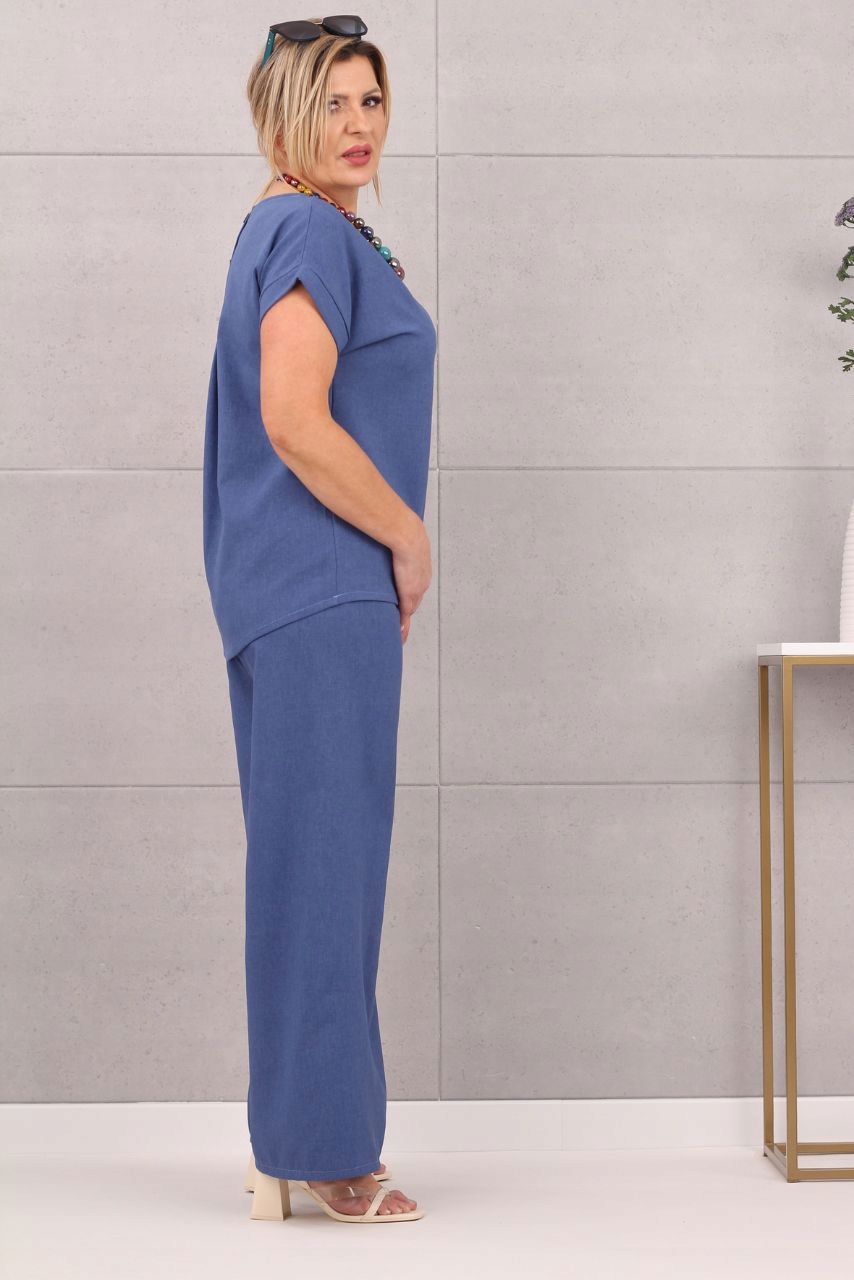 POLSKI Komplet lniany spodnie bluzka MODNY Marka FEMIMODA