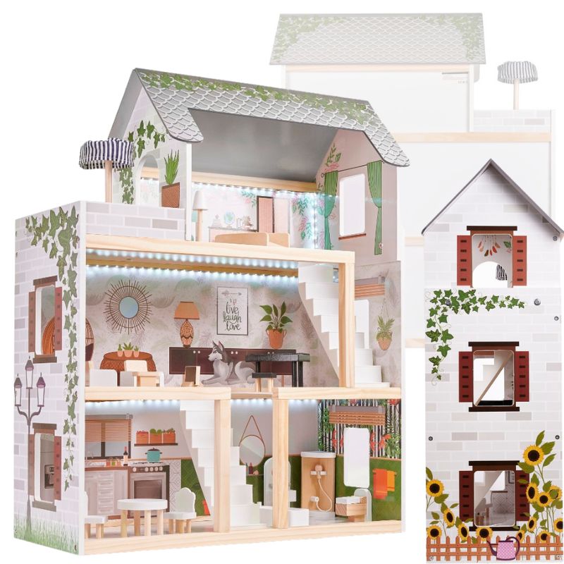 

Lulilo Domek Dla Lalek Drewniany Floro Boho Led