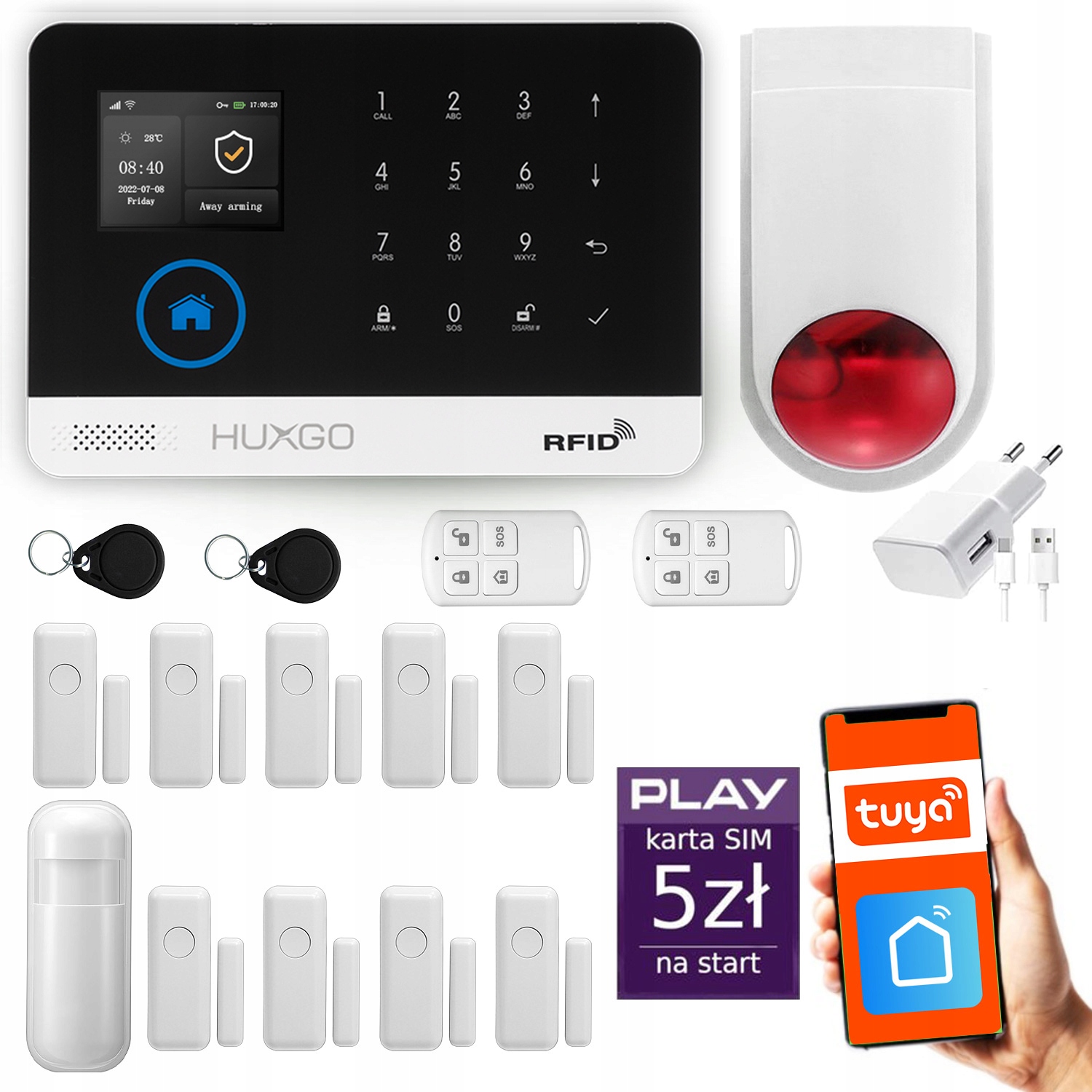 Alarm bezprzewodowy WiFi Gsm 4G, Tuya, zestaw alarmowy Huxgo HXA003 D9WS