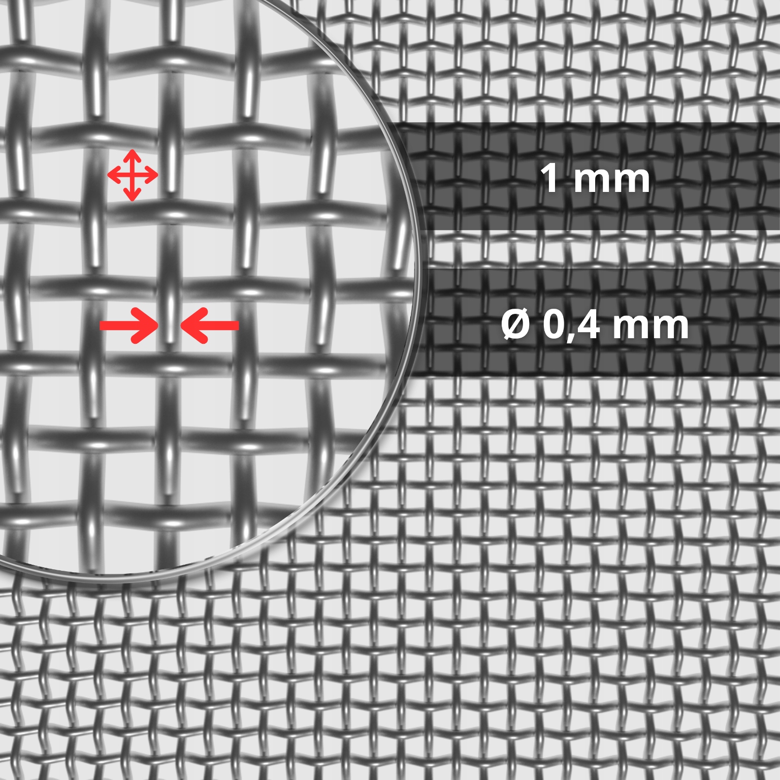 Siatka tkana nierdzewna oczko 1mm drut 0,4mm rolka 1,3x1m Liczba m² w ofercie 1.3 m²