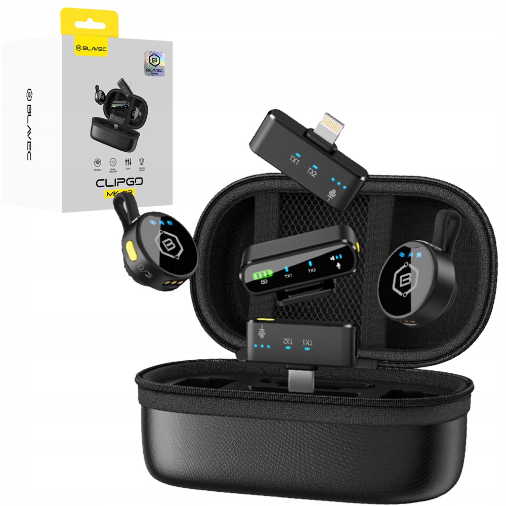 2 szt Mikrofon krawatowy 2x odbiornik Usb-c i Lightning Etui Ładujące