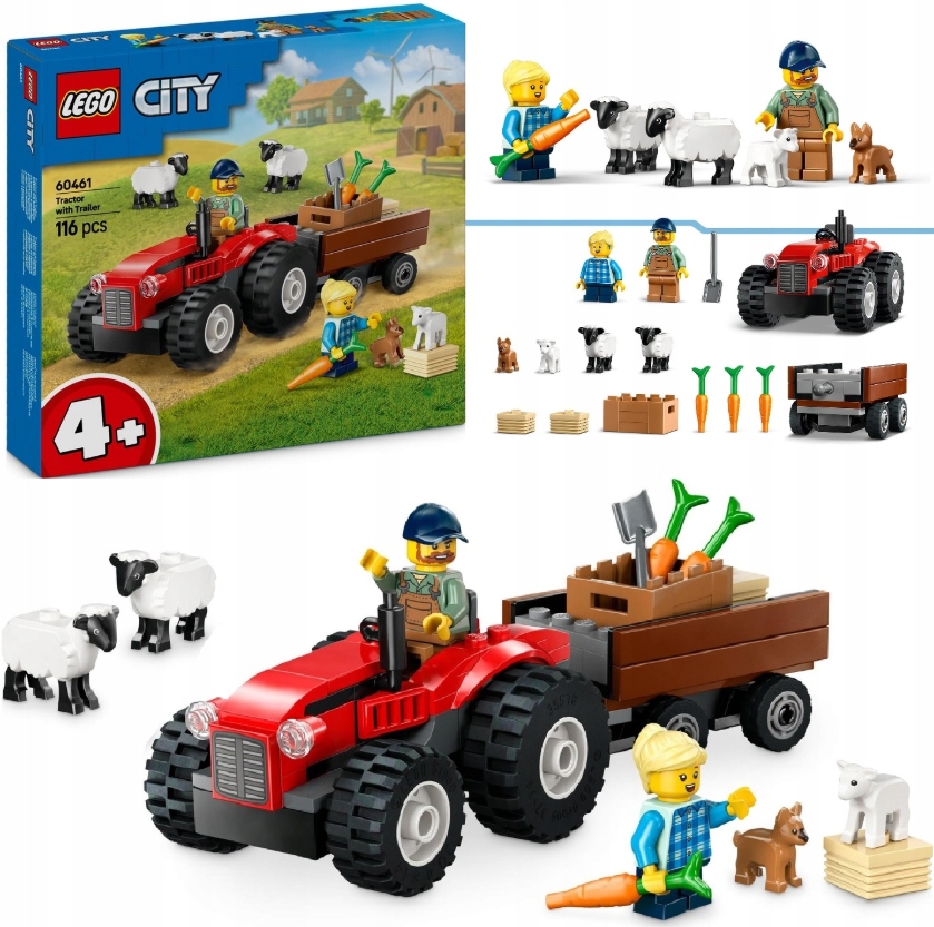 Lego City Czerwony Traktor Z Przyczepa I Owcami Zwierzeta Owce Dla Dzieci