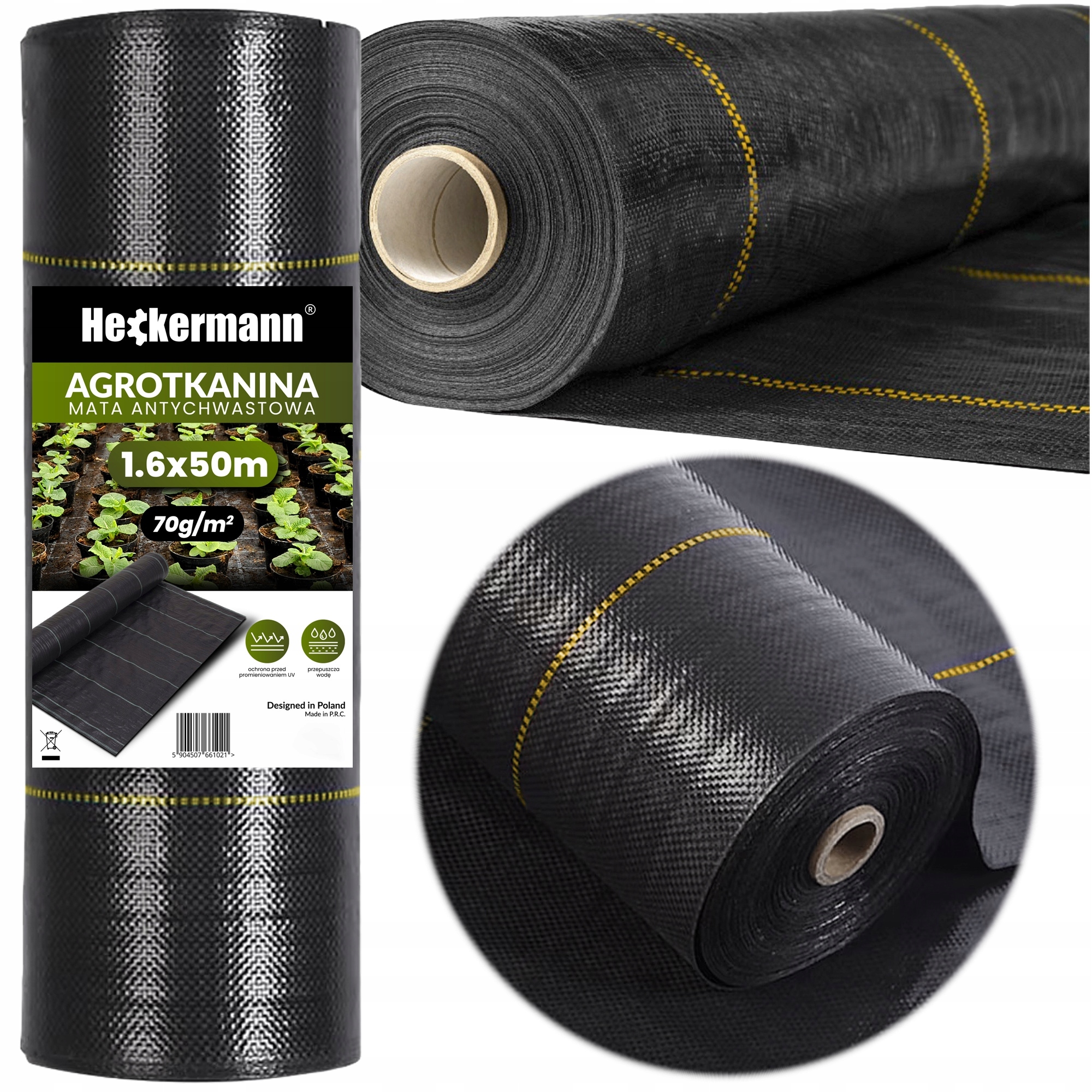 Agrotkanina 90g 1,6x50m Agrowłóknina Czarno Żółta Mocna Uv 3% Antychwastowa