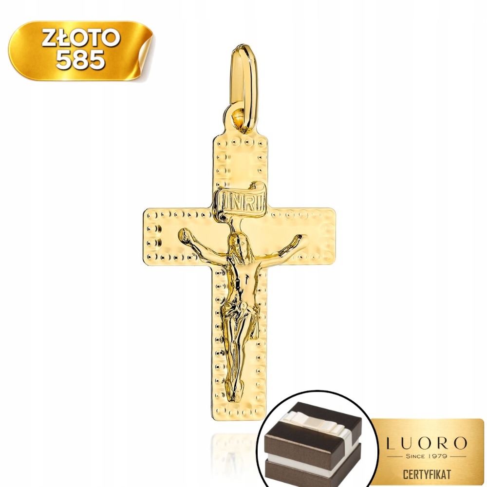 Zlatý Křížek 585 14K Ozdobná Vazba 2,7 CM Žluté Zlato Elegantní