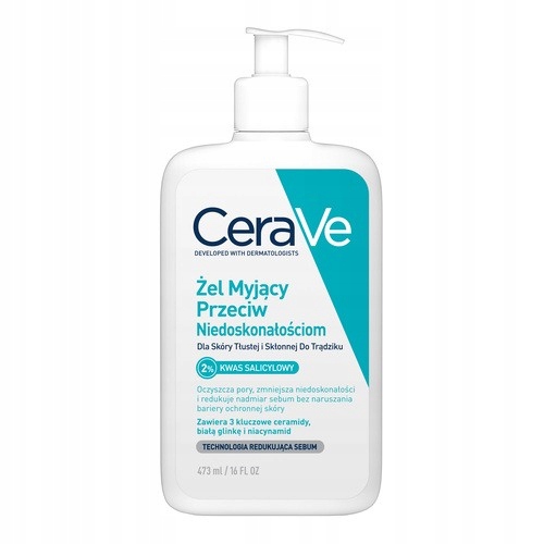 CeraVe żel myjący 473 ml kwas salicylowy niacynamid skóra tłusta trądzikowa