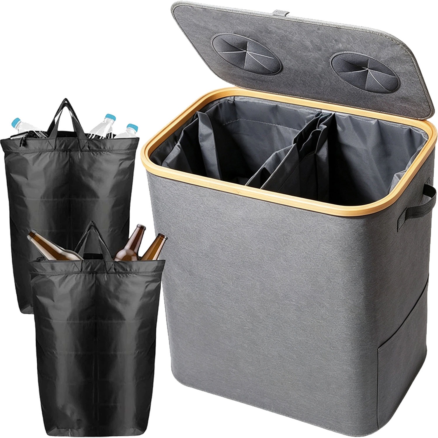 Nádoba Koš 140 l na recyklovatelné lahve s víkem a 2 sáčky, skládací