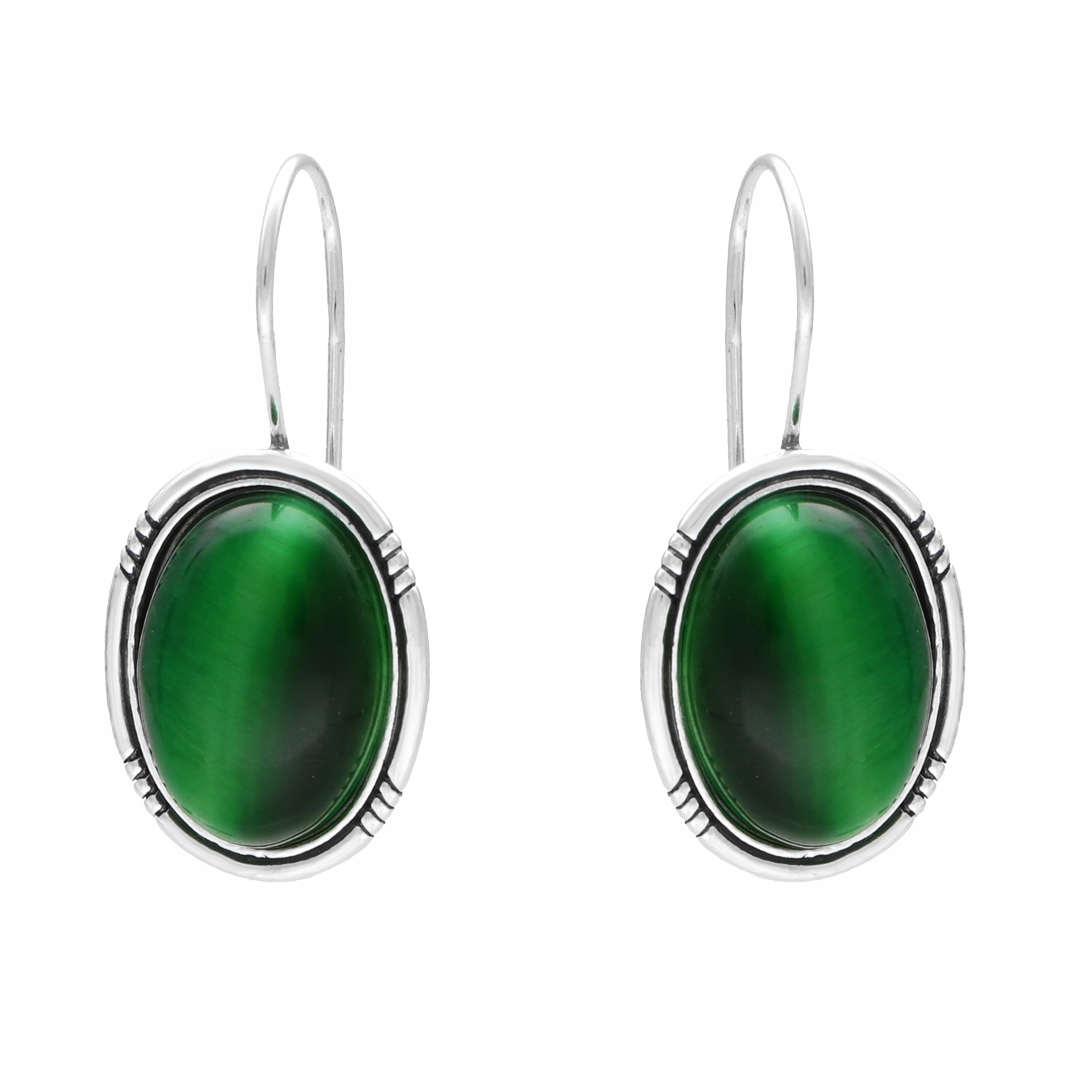 Náušnice oválné s kočičím okem, stříbro