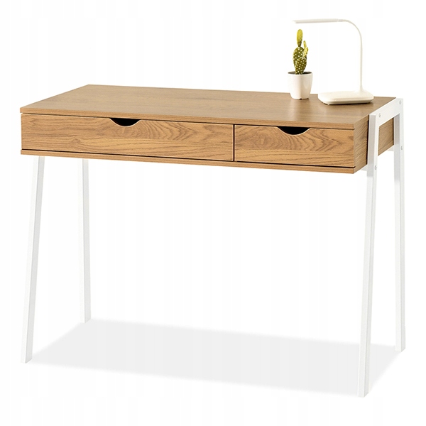 MAŁE BIURKO SKANDYNAWSKIE SEKRETARZYK 100 CM Z SZUFLADAMI LUND DĄB - BIAŁY