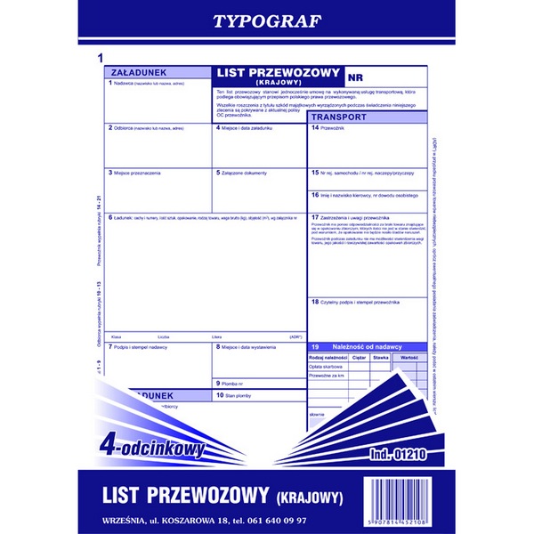 

Druk Samokopiujący List Przewozowy Krajowy 4-ODC.