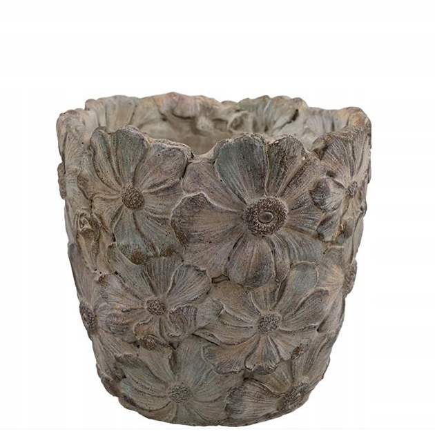 

Doniczka W Kwiaty Kremowa Szara RÓŻOWAOSŁONKA15x15