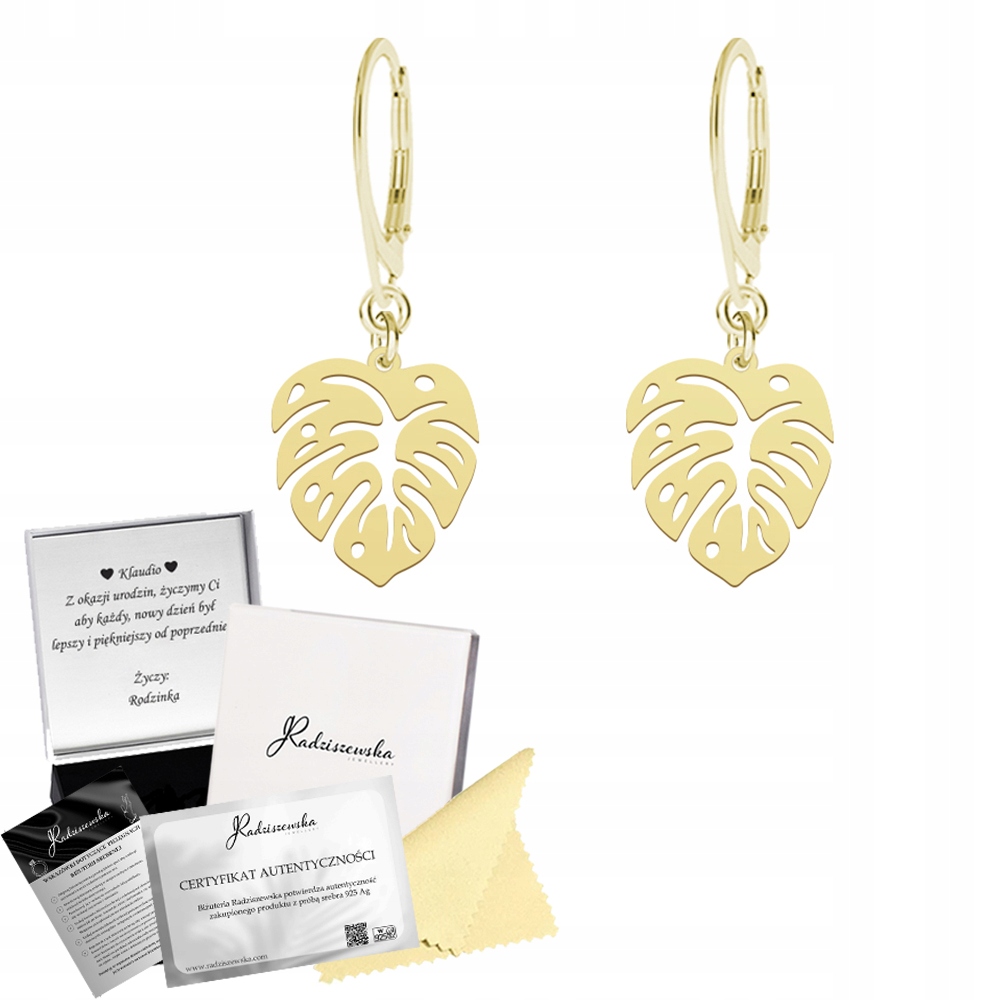 Zlaté Náušnice List Monstery Dárek Stříbro 925 Narozeniny Věnování Bonus