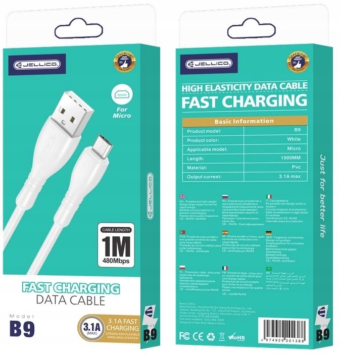 Szybki Kabel 66W PD USB na MicroUSB do Ładowarki QC Fast Charging 1m Marka Jellico