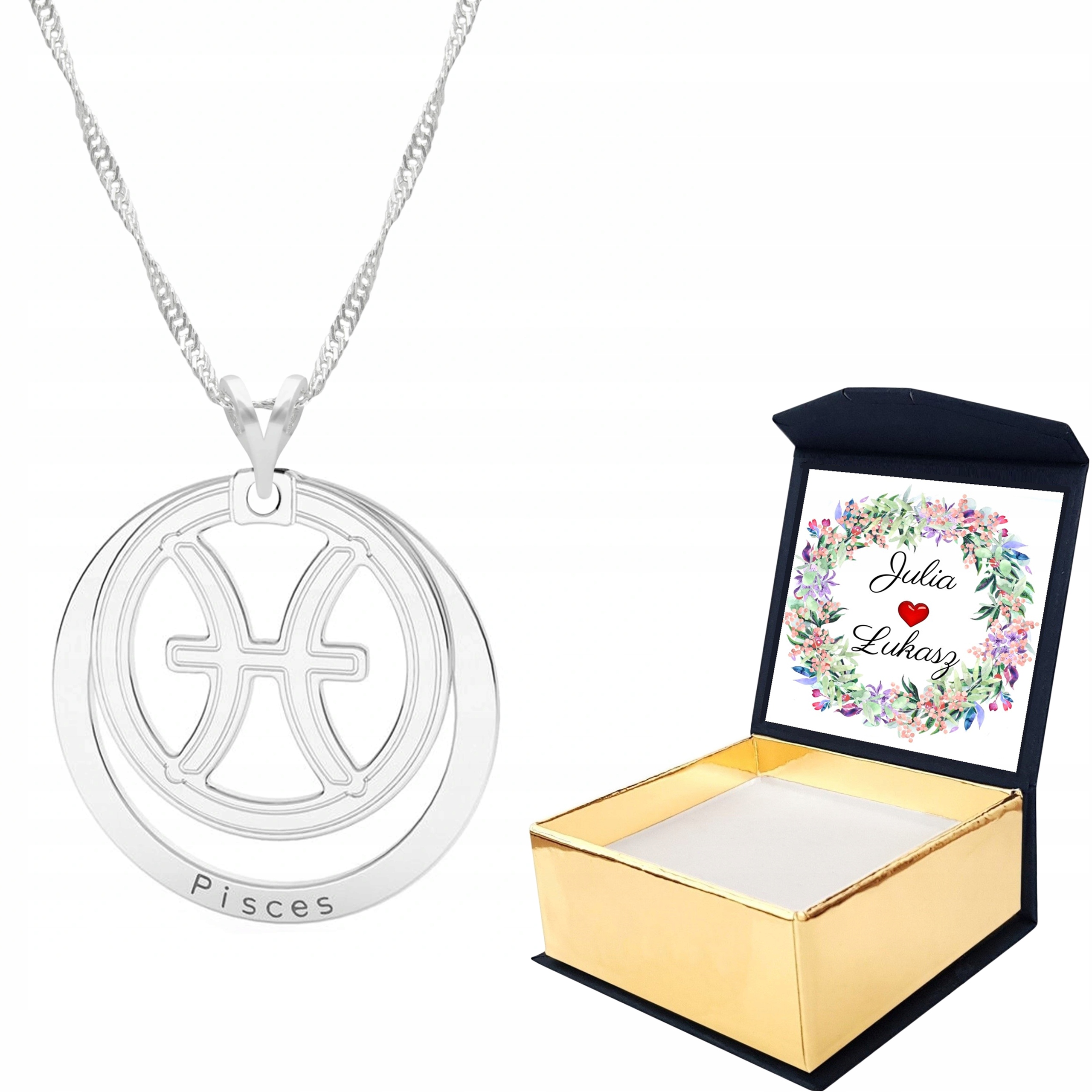 Stříbrný náhrdelník Znamení Zvěrokruhu Ryby Vlastní Potisk
