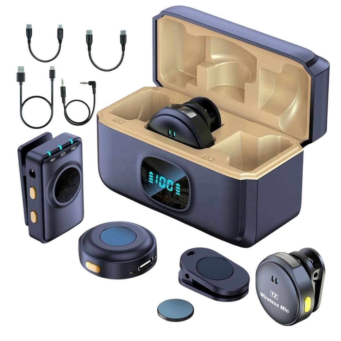 Mikrofon Bezprzewodowy 2MIC Magnet Klips Do Telefonu Typ-c Lightning Z Etui