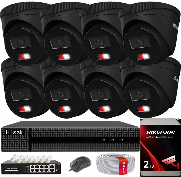Sada Pro 8 Monitorovacích Kamer 6MPx 3K+ Hilook By Hikvision Black PoE 2TB