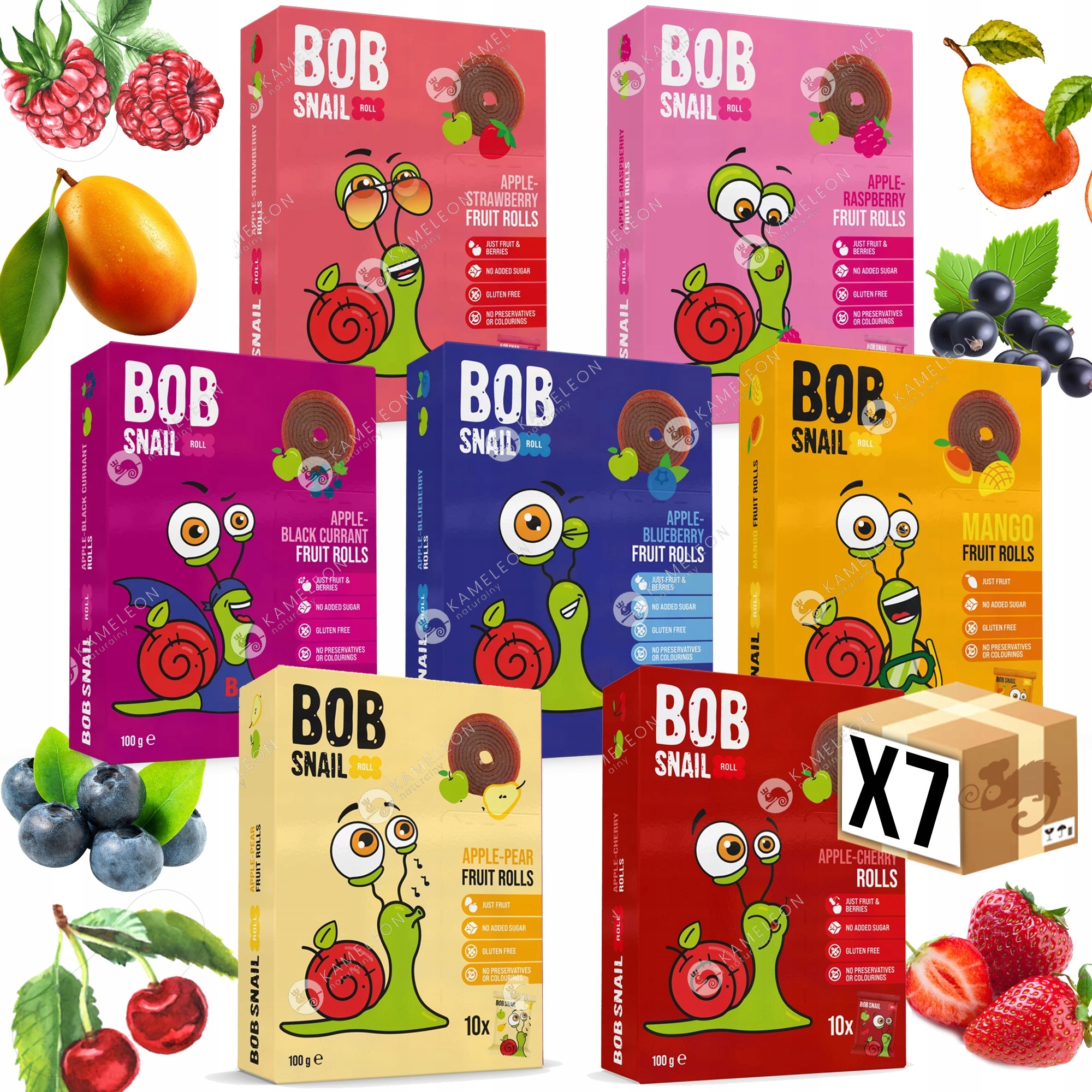 Bob Snail przekąska mix smaków Mango Malina Borówka Truskawka 100g x7 0,7KG