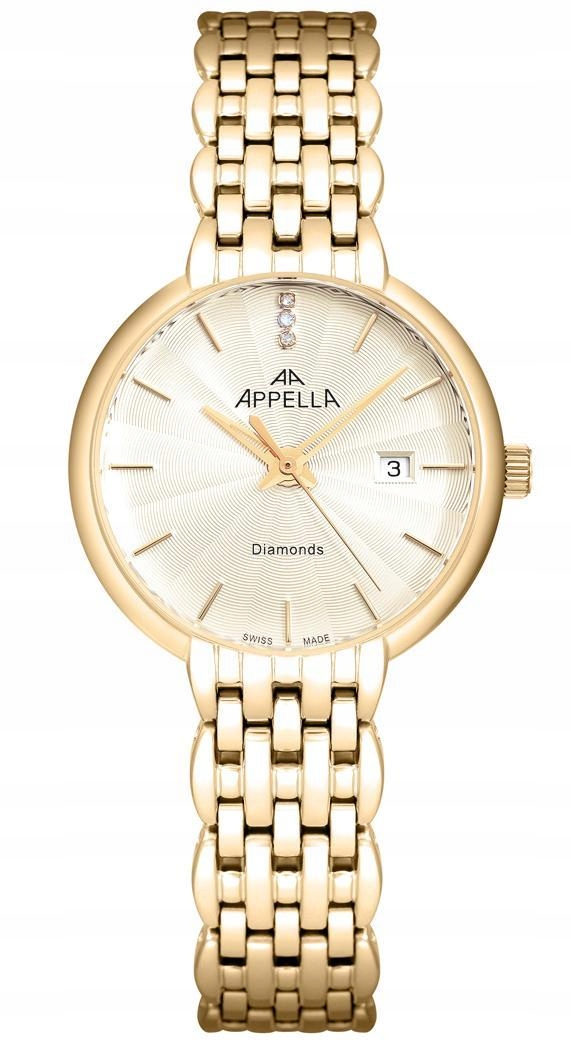 Nové Originální dámské hodinky Appella L32000.1111DQ Diamonds zlaté