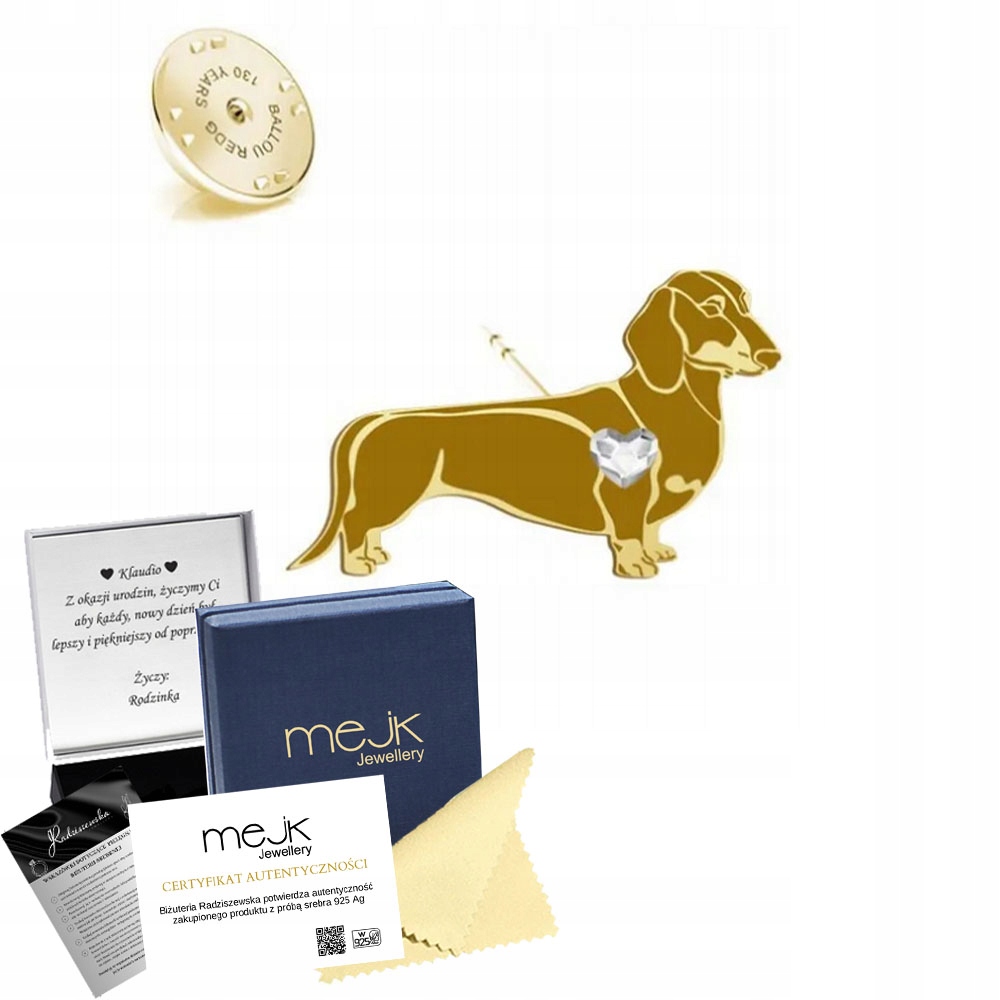 Odznak Zlatá s jezevčíkem krátkosrstá 925 Žena Šperky Dárek Dedikace