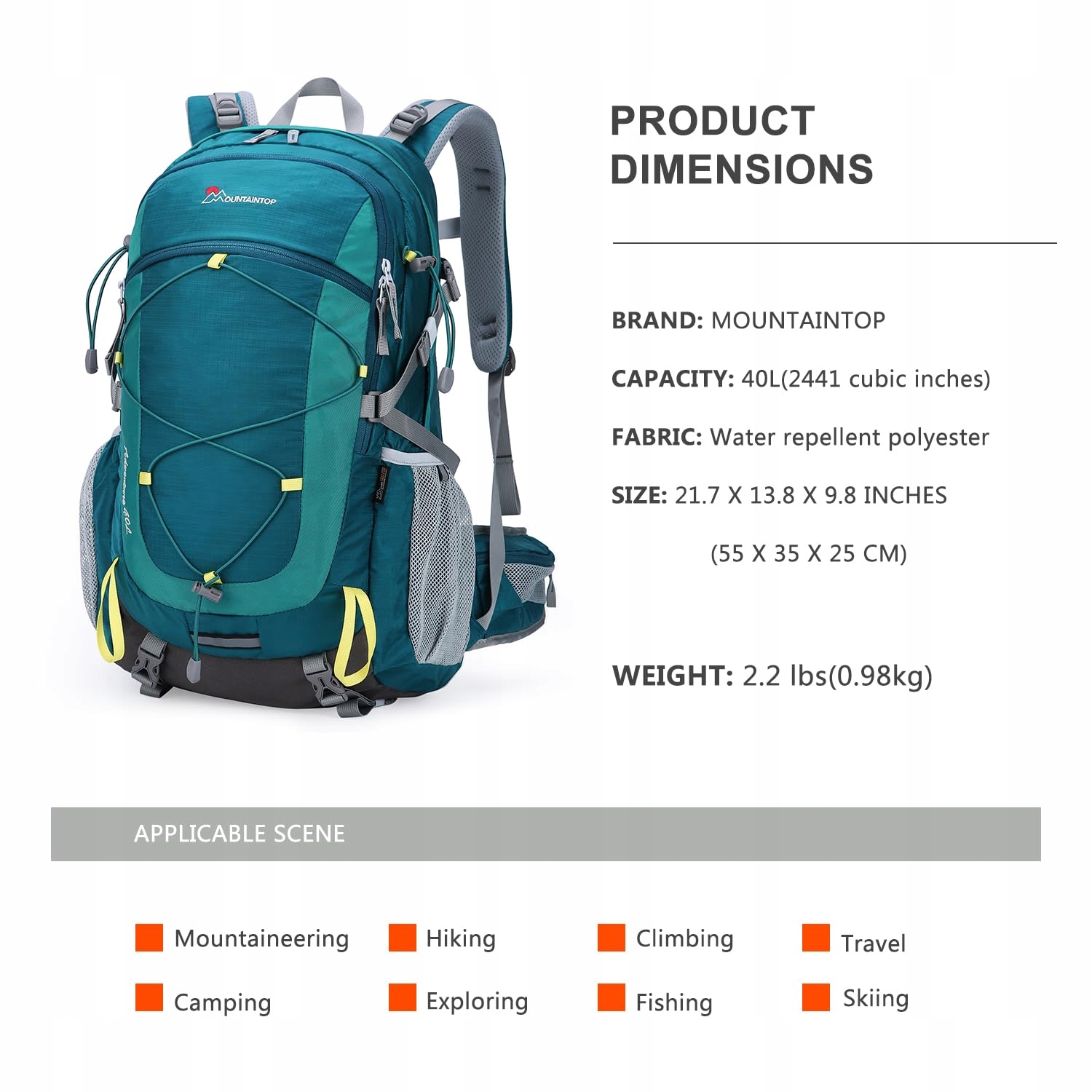 MOUNTAINTOP Plecak Trekkingowy 40L Unisex Z Pokrowcem Na Deszcz Outdoor — miniatura 2