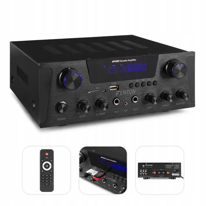 Wzmacniacz HIFI Fenton karaoke 2x300W USB FM BT