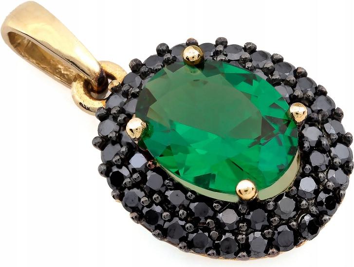 Zlatý přívěsek 585 se smaragdovým kamenem a černými zirkony, módní