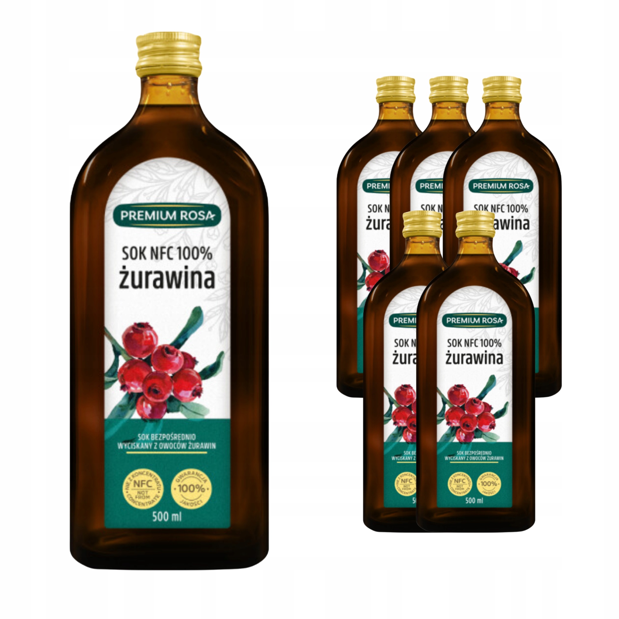 Premium Rosa Sok Z Żurawiny Nfc 100% 500 Ml Bez Cukru x6