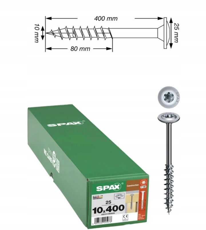 Univerzální vruty Wirox do dřeva Spax 10 x 400 mm 25 ks