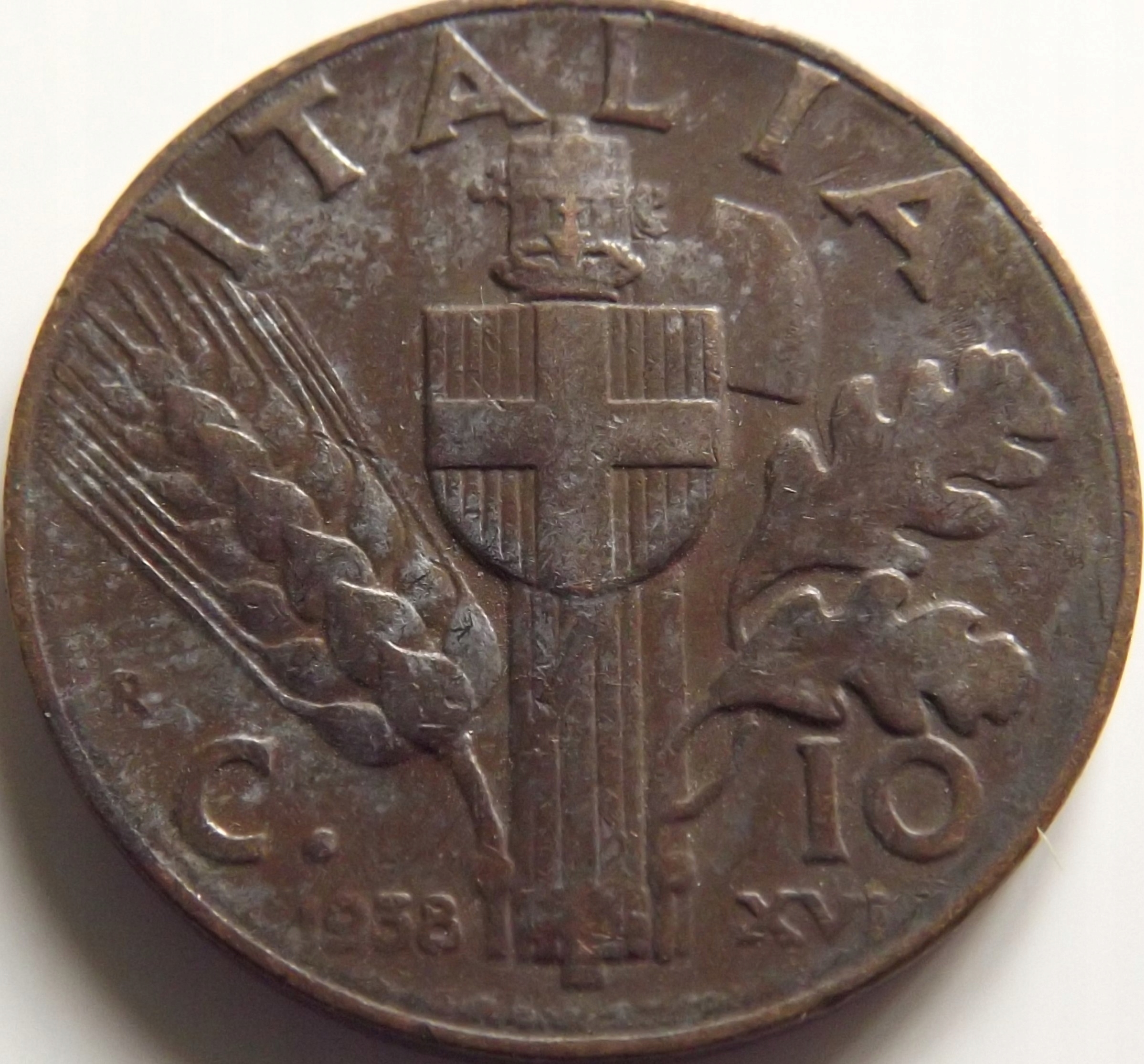 Włochy 10 Centesimi 1938 , Emanuel III st. 3+