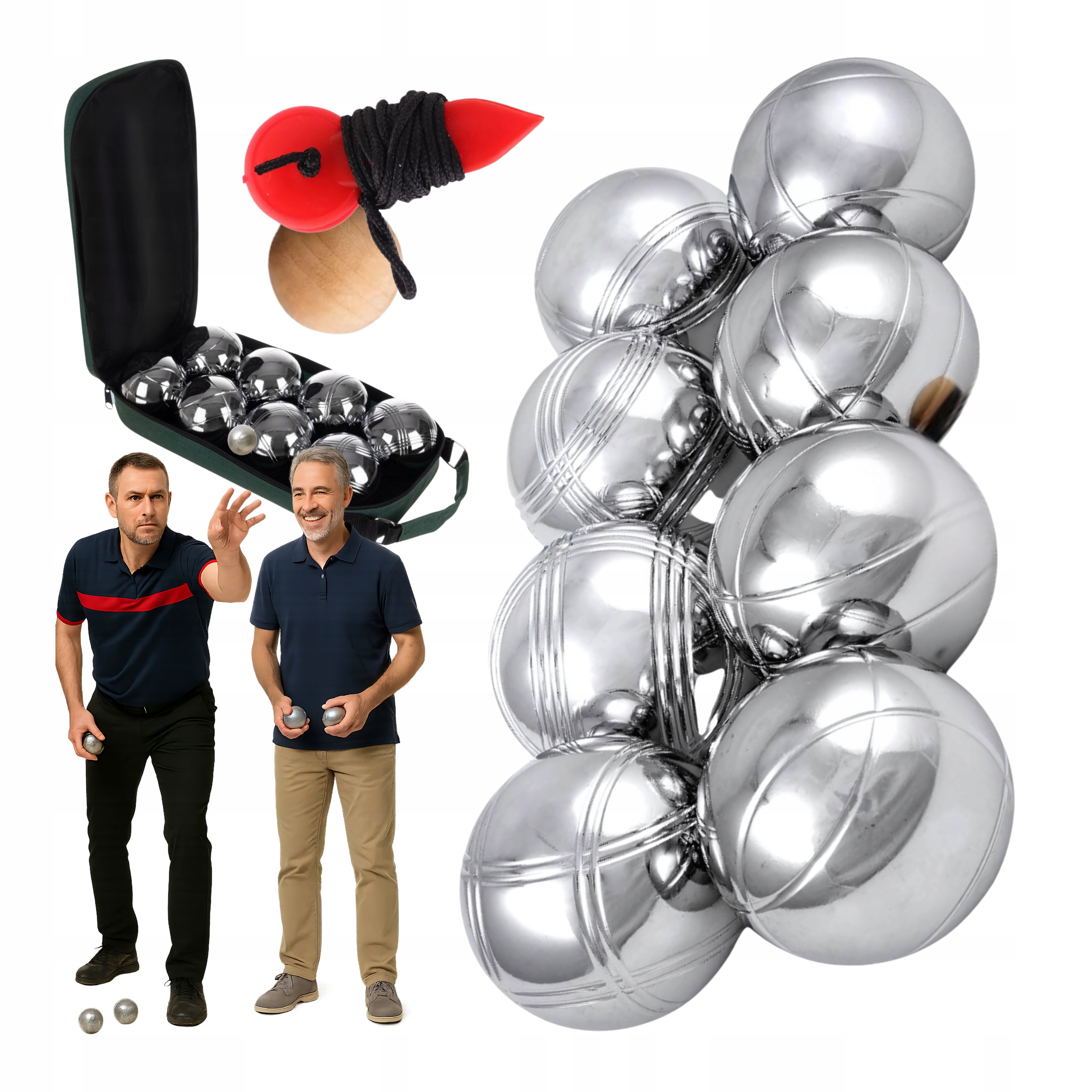 Kule Bocce Bule pro hru Boule Chromované Sada 8 ks Pouzdro Pouzdro Kulička