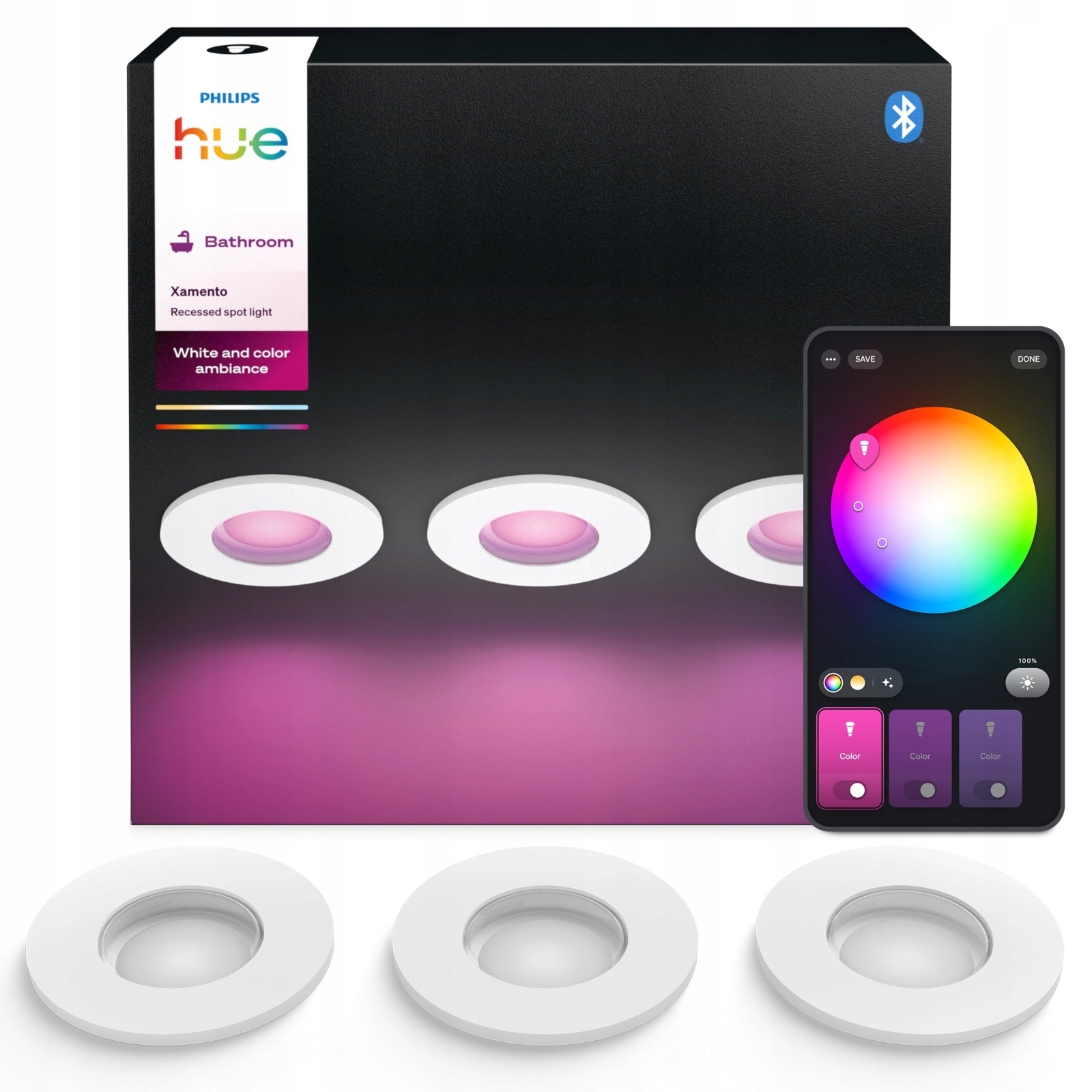 3x Led podomítkové svítidlo IP44 do koupelny 4.2W Rgb Smart Xamento Philips Hue