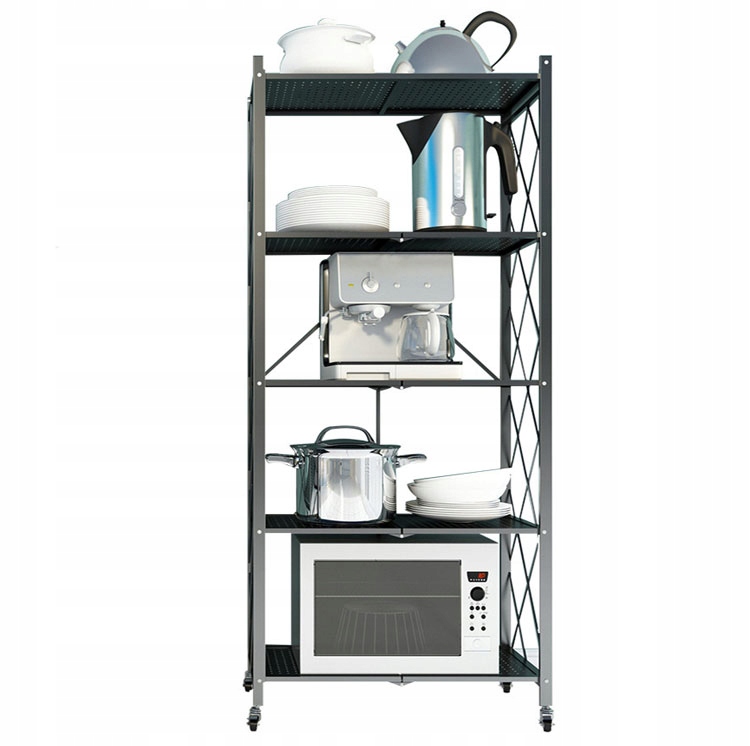 SKŁADANY MOBLILNY CZARNY REGAŁ NA KÓŁKACH 5 POZIOMÓW PÓŁKI Stan opakowania oryginalne