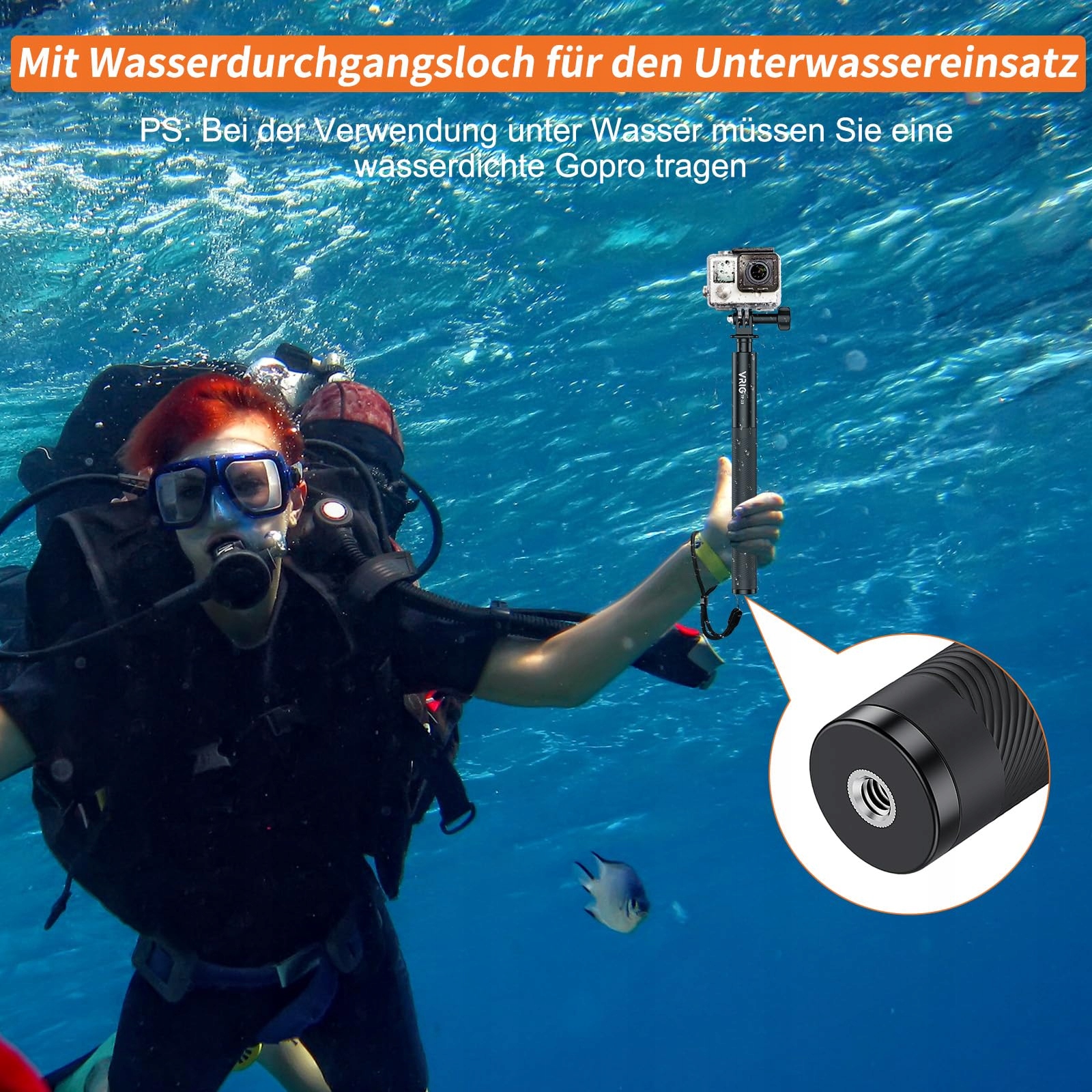 VRIG Selfie Stick 131cm Do INSTA360 GoPro i Smartfonów Czarny — miniatura 7